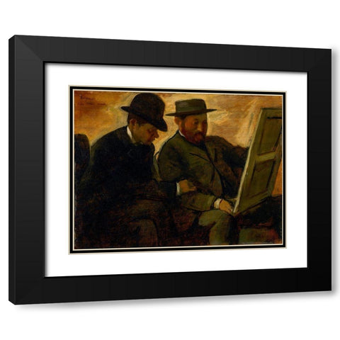 Paul Lafond and Alphonse Cherfils Examining a Painting Black Modern Wood Framed Art Print with Double Matting by Degas, Edgar