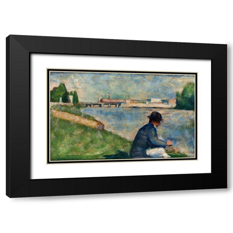 Study for Bathers at Asnieres Black Modern Wood Framed Art Print with Double Matting by Seurat, Georges