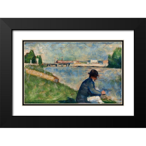 Study for Bathers at Asnieres Black Modern Wood Framed Art Print with Double Matting by Seurat, Georges
