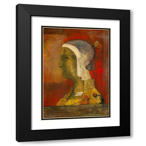 Symbolic Head Black Modern Wood Framed Art Print with Double Matting by Redon, Odilon