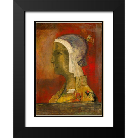 Symbolic Head Black Modern Wood Framed Art Print with Double Matting by Redon, Odilon