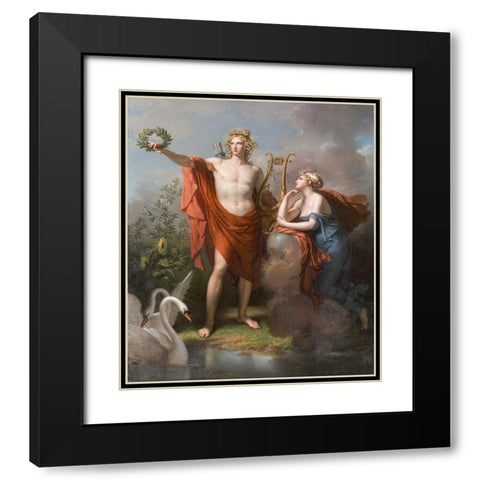 Apollo, God of Light, Eloquence, Poetry and the Fine Arts with Urania, Muse of Astronomy Black Modern Wood Framed Art Print with Double Matting by Meynier, Charles