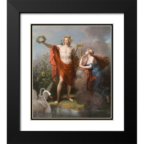 Apollo, God of Light, Eloquence, Poetry and the Fine Arts with Urania, Muse of Astronomy Black Modern Wood Framed Art Print with Double Matting by Meynier, Charles