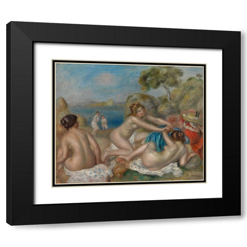 Bathers Playing with a Crab Black Modern Wood Framed Art Print with Double Matting by Renoir, Pierre-Auguste