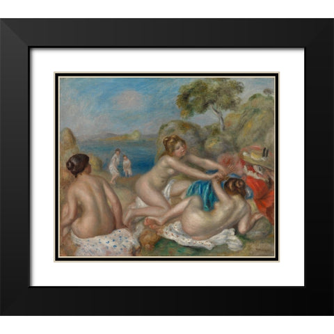 Bathers Playing with a Crab Black Modern Wood Framed Art Print with Double Matting by Renoir, Pierre-Auguste