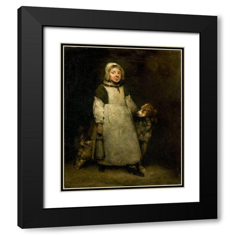 The Little Milkmaid Black Modern Wood Framed Art Print with Double Matting by Ribot, Theodule