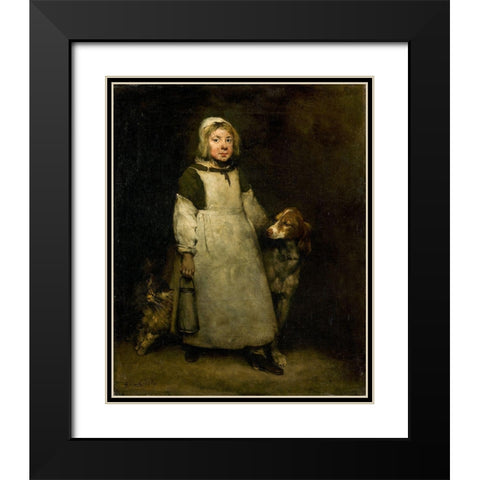 The Little Milkmaid Black Modern Wood Framed Art Print with Double Matting by Ribot, Theodule