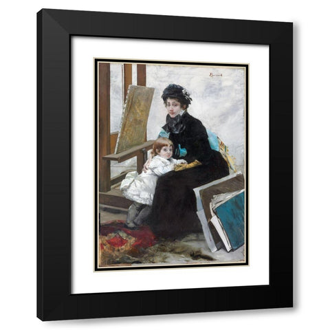 Madeleine Lerolle and Her Daughter Yvonne Black Modern Wood Framed Art Print with Double Matting by Besnard, Albert