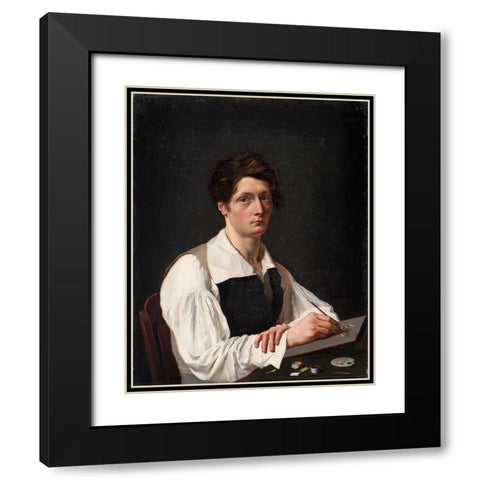 Self Portrait Black Modern Wood Framed Art Print with Double Matting by LePage, Francois