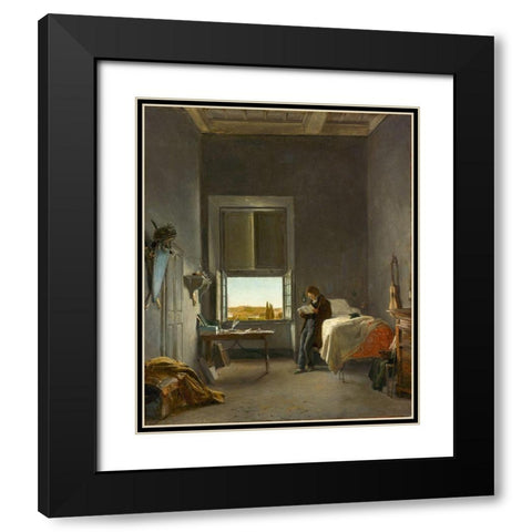 The Artist in His Room at the Villa Medici, Rome Black Modern Wood Framed Art Print with Double Matting by Cogniet, Leon