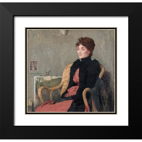 Portrait of a Woman Black Modern Wood Framed Art Print with Double Matting by Aman-Jean, Edmond Francois