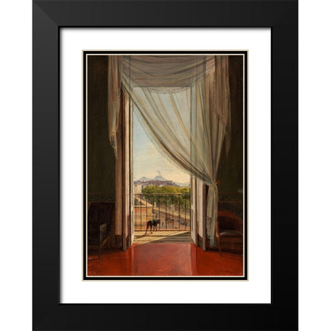 A View of Naples through a Window Black Modern Wood Framed Art Print with Double Matting by Catel, Franz Ludwig