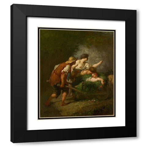 Return from the Fields Black Modern Wood Framed Art Print with Double Matting by Millet, Jean-Francois
