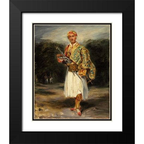Count Demetrius de Palatiano in Suliot Costume Black Modern Wood Framed Art Print with Double Matting by Delacroix, After Eugene