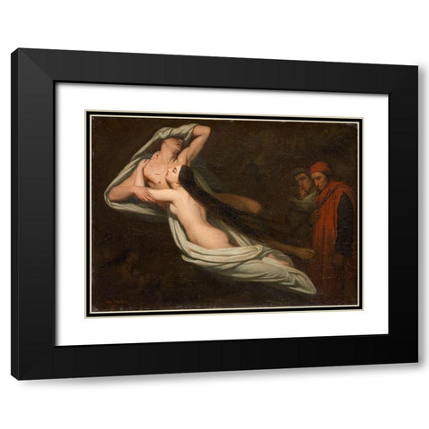 Dante and Virgil Meeting the Shades of Francesca da Rimini and Paolo Black Modern Wood Framed Art Print with Double Matting by Scheffer, Ary