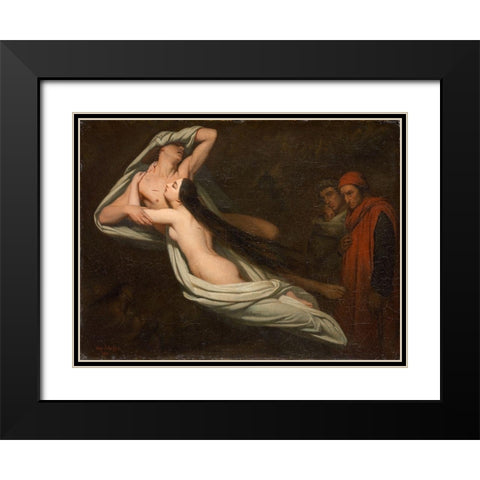 Dante and Virgil Meeting the Shades of Francesca da Rimini and Paolo Black Modern Wood Framed Art Print with Double Matting by Scheffer, Ary