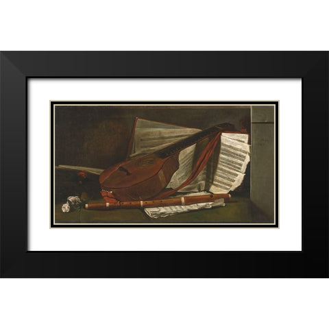 Attributes of Music Black Modern Wood Framed Art Print with Double Matting by Bonvin, Francois