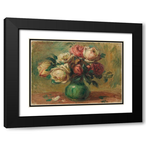Roses in a Vase Black Modern Wood Framed Art Print with Double Matting by Renoir, Pierre-Auguste