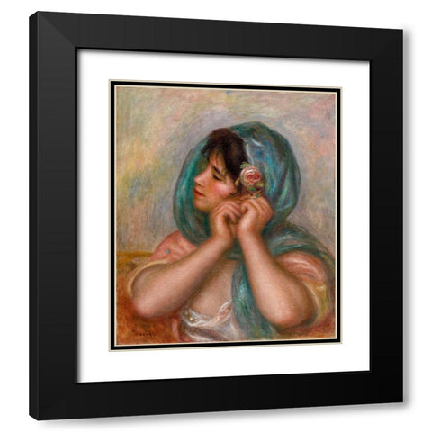 Young Woman Arranging Her Earring Black Modern Wood Framed Art Print with Double Matting by Renoir, Pierre-Auguste