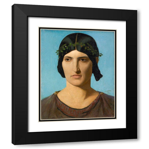 Head of an Italian Woman Black Modern Wood Framed Art Print with Double Matting by Gerome, Jean-Leon