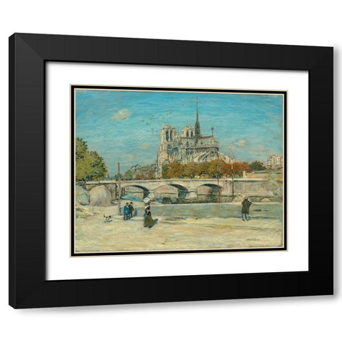 Notre Dame Seen from the Quai de la Tournelle Black Modern Wood Framed Art Print with Double Matting by Raffaelli, Jean-Francois