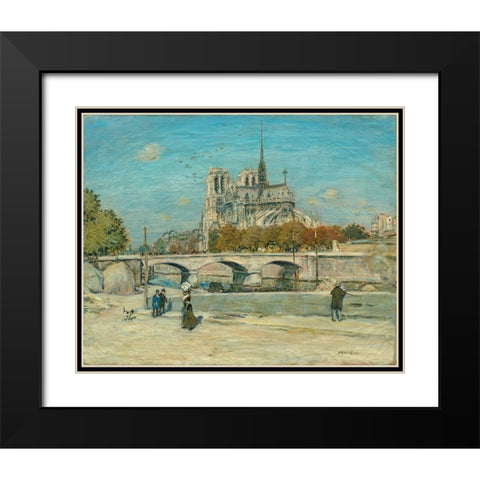 Notre Dame Seen from the Quai de la Tournelle Black Modern Wood Framed Art Print with Double Matting by Raffaelli, Jean-Francois