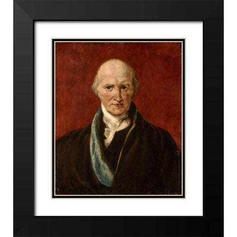 Portrait of Benjamin West Black Modern Wood Framed Art Print with Double Matting by Lawrence, AfterÂ Thomas