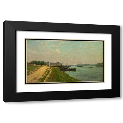 Banks of the Seine Black Modern Wood Framed Art Print with Double Matting by France 19th Century