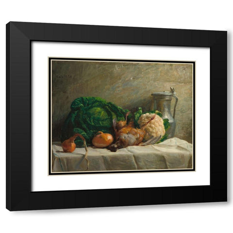 Still Life with Vegetables, Partridge, and a Jug Black Modern Wood Framed Art Print with Double Matting by Cals, Adolphe-Felix