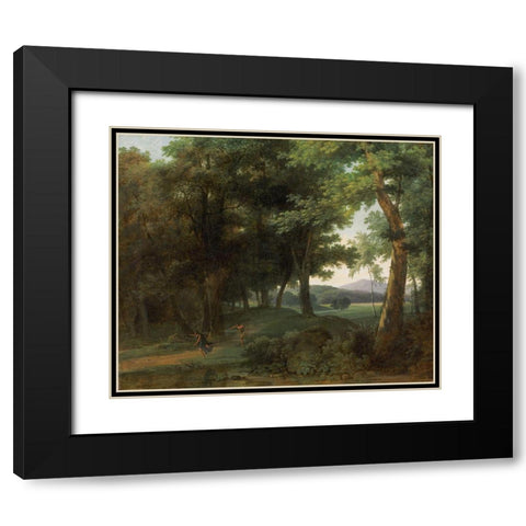 A Forest with Apollo and Daphne Black Modern Wood Framed Art Print with Double Matting by Bertin, Jean-Victor