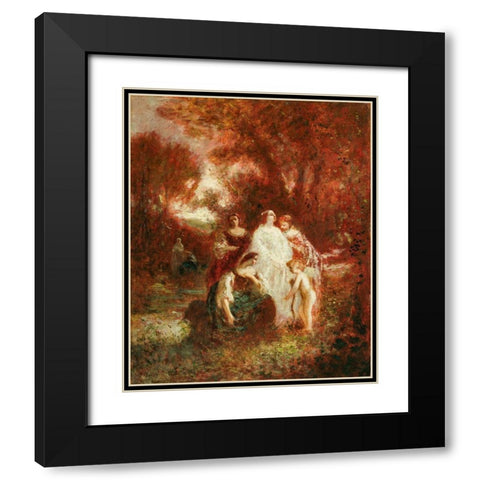 Figures in the Woods Black Modern Wood Framed Art Print with Double Matting by Monticelli, Adolphe