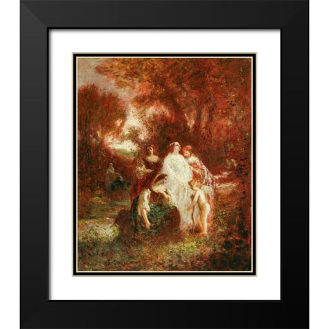 Figures in the Woods Black Modern Wood Framed Art Print with Double Matting by Monticelli, Adolphe