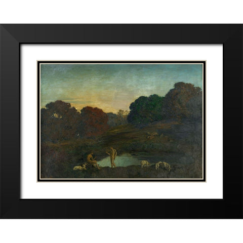 Pastoral Scene Black Modern Wood Framed Art Print with Double Matting by Menard, Rene