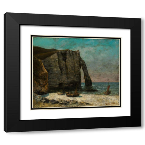 The Cliff at Etretat Black Modern Wood Framed Art Print with Double Matting by Courbet, After Gustave