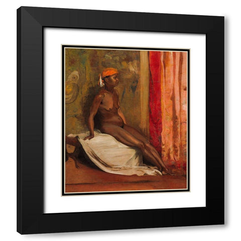 Seated African Woman Black Modern Wood Framed Art Print with Double Matting by Regnault, Henri