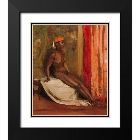 Seated African Woman Black Modern Wood Framed Art Print with Double Matting by Regnault, Henri