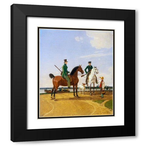 Hunter and Lord at the River Isar with View of Munich Black Modern Wood Framed Art Print with Double Matting by Kobell, Wilhelm von