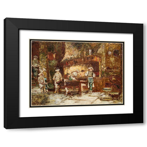 The Kitchen of the Rotisserie des Deux Paons Black Modern Wood Framed Art Print with Double Matting by Monticelli, Adolphe