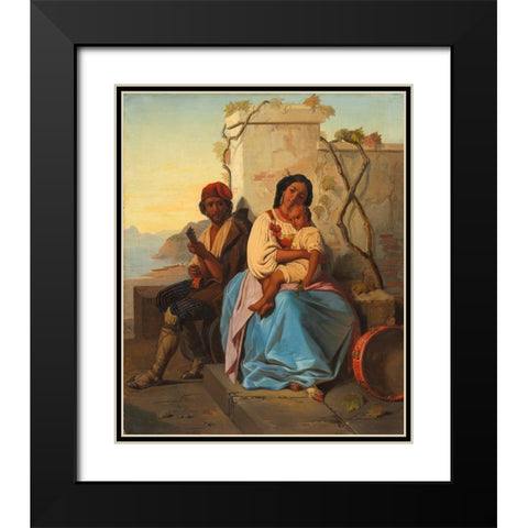 Italian Scene Black Modern Wood Framed Art Print with Double Matting by Robert, After Leopold