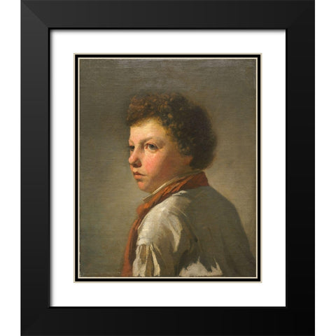 Portrait of a Young Man Black Modern Wood Framed Art Print with Double Matting by France 19th Century