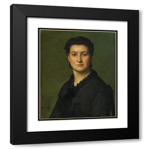 Portrait of a Woman Black Modern Wood Framed Art Print with Double Matting by Henner, Jean-Jacques