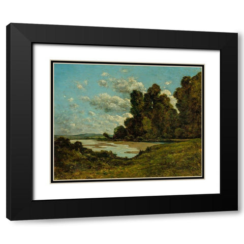 The River Loire at Nevers Black Modern Wood Framed Art Print with Double Matting by Harpignies, Henri Joseph