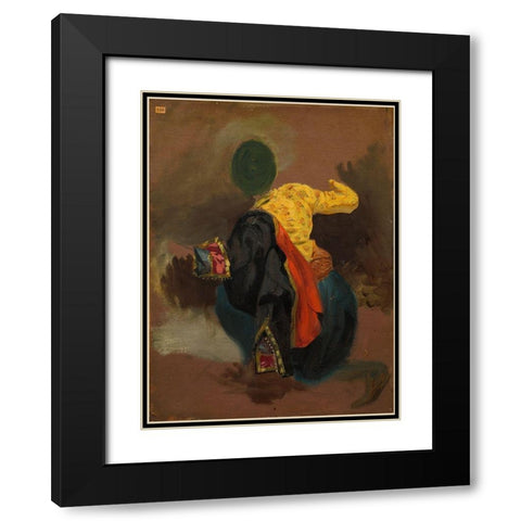 Figure in Turkish Costume Black Modern Wood Framed Art Print with Double Matting by Delacroix, Eugene
