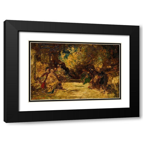 Figures on a Terrace Black Modern Wood Framed Art Print with Double Matting by Monticelli, Adolphe
