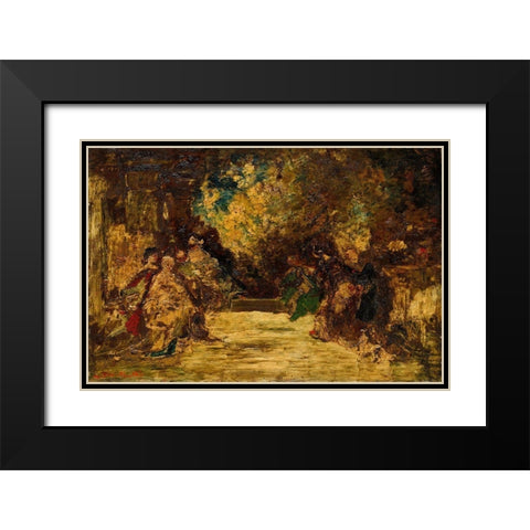 Figures on a Terrace Black Modern Wood Framed Art Print with Double Matting by Monticelli, Adolphe