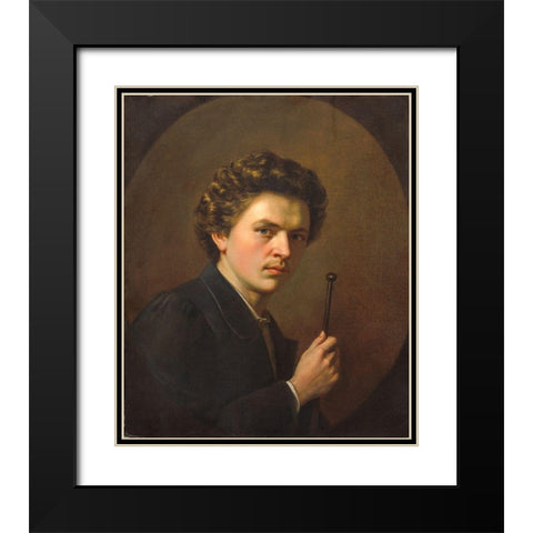 Self-Portrait with a Maulstick Black Modern Wood Framed Art Print with Double Matting by Regnault, Henri
