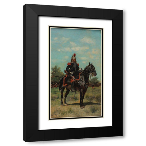 Mounted Dragoon Officer Black Modern Wood Framed Art Print with Double Matting by Detaille, Edouard