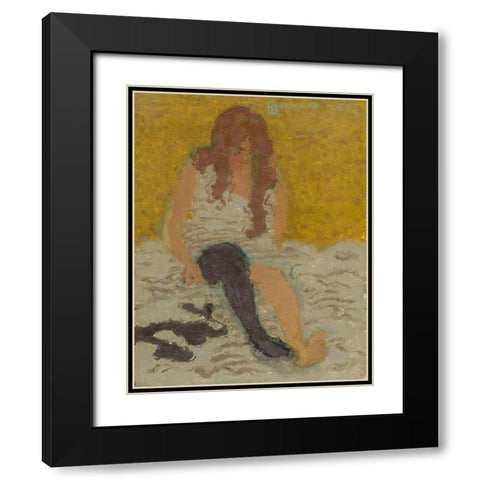 Woman Putting on Her Stockings Black Modern Wood Framed Art Print with Double Matting by Bonnard, Pierre