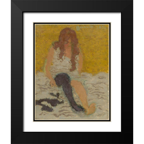 Woman Putting on Her Stockings Black Modern Wood Framed Art Print with Double Matting by Bonnard, Pierre