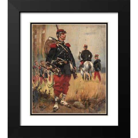 Soldiers Black Modern Wood Framed Art Print with Double Matting by Detaille, Edouard